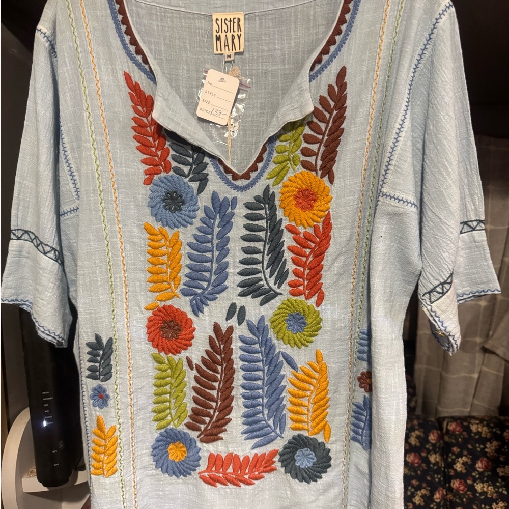 Sister Mary Embroidered Boutique Boho Blouse